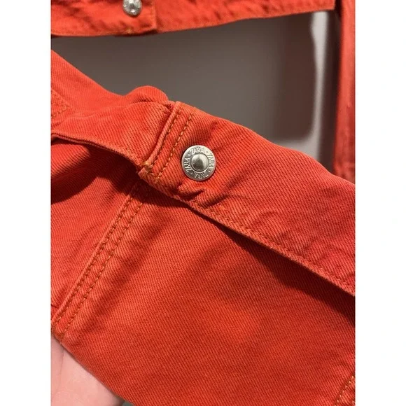 Zara Cropped Denim Jacket Dark Orange Size S Blogger Fav Cotton - Picture 4 of 8